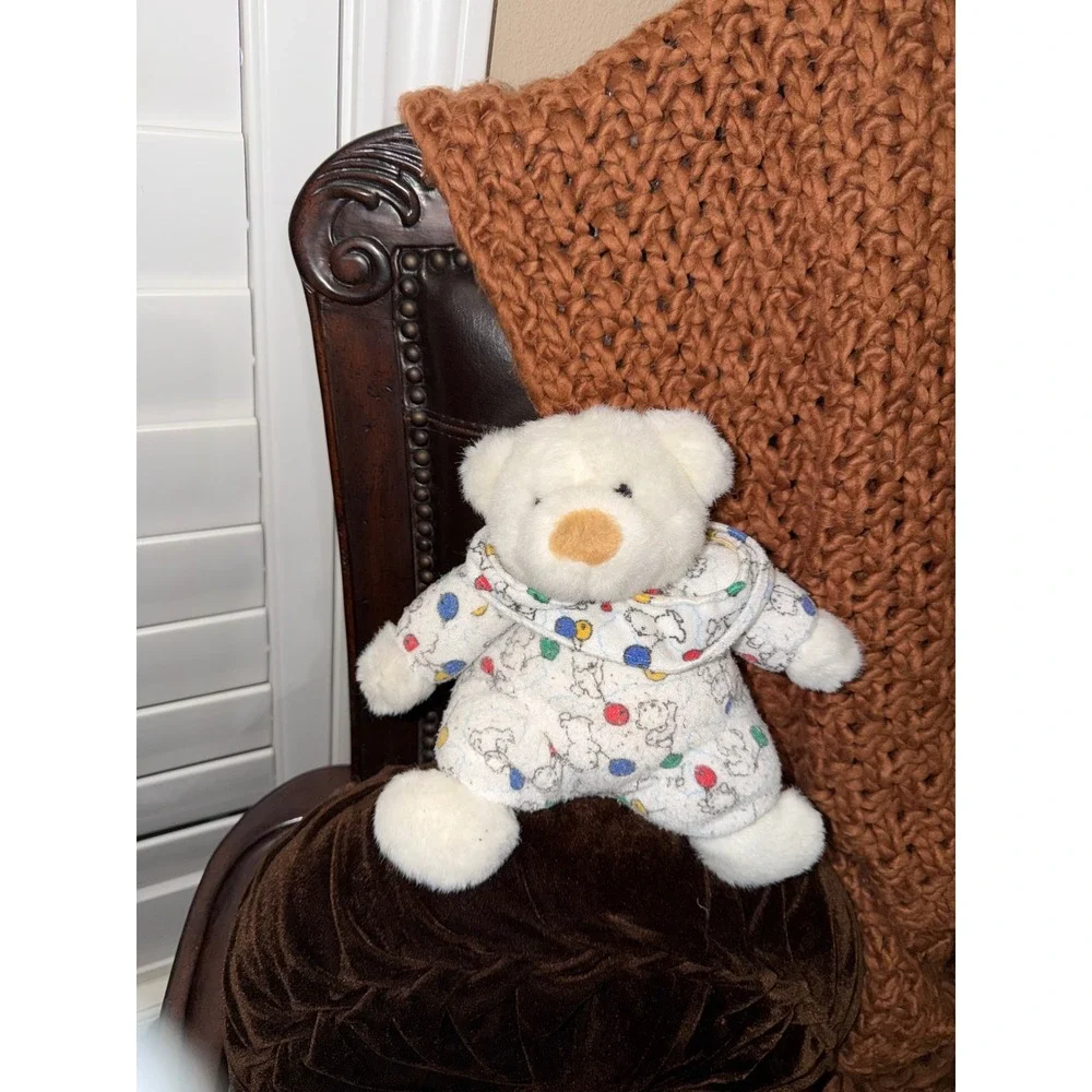 Vintage Carters Prestige Plush Teddy Bear Hooded Pajamas Balloons White 10 inch
